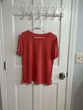 Michael Kors Coral Short Sleeve Top with Ladder Cutout Sleeves